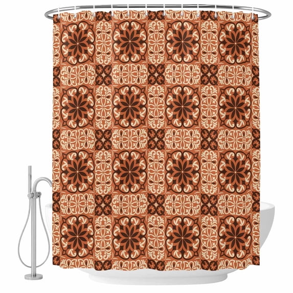 Orange Brown Flowers Shower Curtain Set - Long 72" x 84" Washable Bathtub Curtain with 12 Hooks, Farmhouse Retro Abstract Floral Waterproof Fabric Stall Shower Curtains for Bathroom/Bathtub Décor