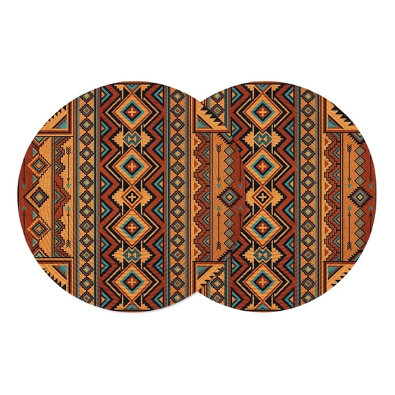 Orange Brown Geometric Round Placemats Set of 2 Boho Modern Abstract Ethnic Texture Place Mats Indoor Woven Table Mats Washable Heat-Resistance Braided Dining Table Placemats for Kitchen 13 Inch