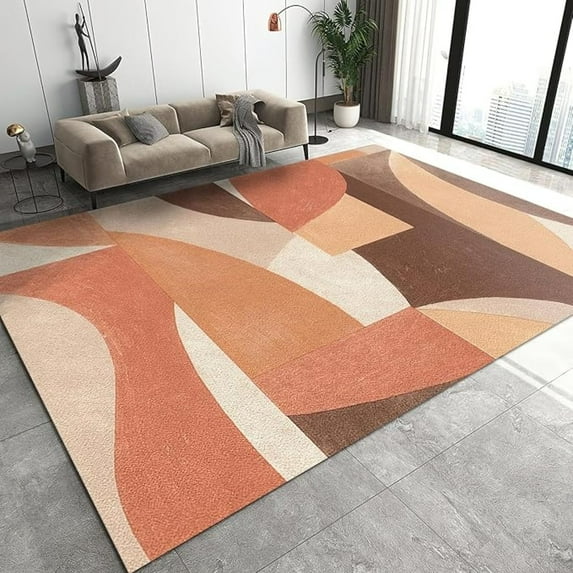 Orange Brown Geometry Area Rug, Retro Tradition Non Slip Noise Reduction Large Area Rugs, Stain Resistant Durable Carpet For Indoor Living Room Bedroom Office Decor Mat 2x3ft