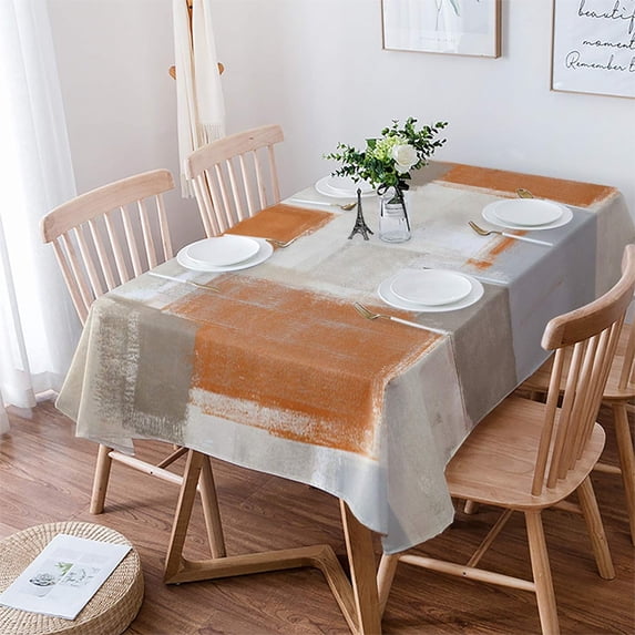 Orange Brown Gray Beige Tablecloth Waterproof Oil-proof Tablecloths, Abstract Oil Painting Texture Outdoor Table Cloth Dining Table Cover for Kitchen Party Holidays Rectangle Tablecloth 60x120 Inch