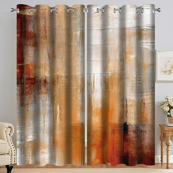 Orange Brown Gray Blackout Curtains, Abstract Rustic Vintage Window Drapes, Thermal Insulated Darkening For Bedroom Living Room Decor-38"W x 45"L (Pack of 2)