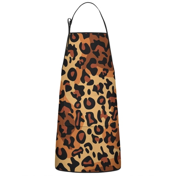 Orange and Brown Leopard Pattern Apron-Garden Aprons for Women with Pockets-Cotton Linen Waterproof Kitchen Cooking Gardening Aprons Adjustable for Kitchen,Cooking,BBQ and Salon 33x27 Inch