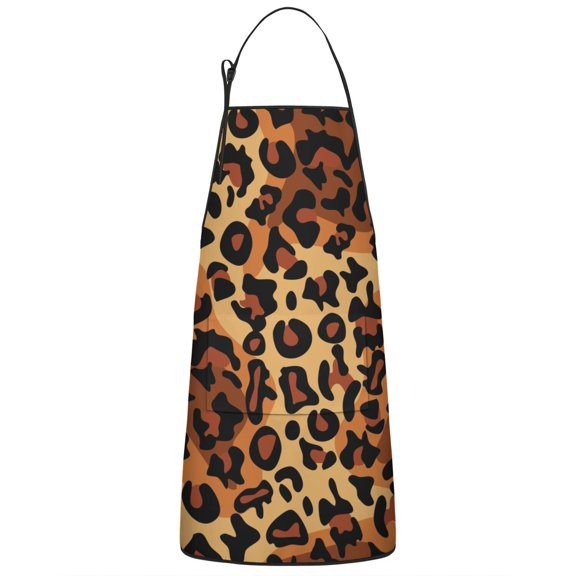 Orange and Brown Leopard Pattern Apron-Garden Aprons for Women with Pockets-Cotton Linen Waterproof Kitchen Cooking Gardening Aprons Adjustable for Kitchen,Cooking,BBQ and Salon 33x27 Inch
