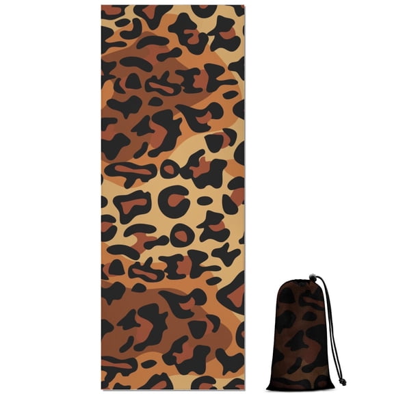 Orange and Brown Leopard Pattern Hot Yoga Mat Towel Non Slip for Hot Yoga - Quick-Drying Yoga Mat Cover with 4 Corner Pockets with Travel Bag - Hot Yoga Towel Non Slip 70"x26"