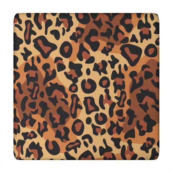 Orange and Brown Leopard Pattern Square Fitted Tablecloth with Elastic Edge,Square Table Cover,Washable Elastic Table Cover for Home Kitchen Party Decor 34"x34"