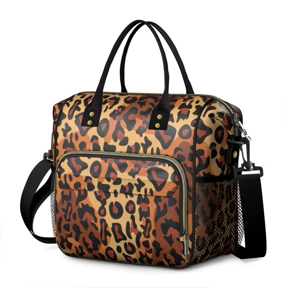 Orange and Brown Leopard Pattern Womens Lunch Box for Work,Insulated Large Lunch Bag for Tween and Teen,Loncheras Para Mujer,Leakproof Adult Lunch Bag for Work,Beach,Travel,Picnic,Camping