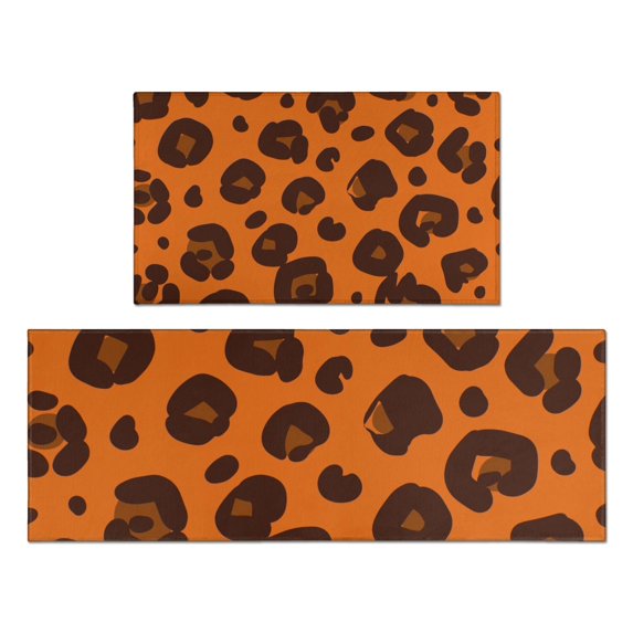 Orange and Brown Of Leopard Print Kitchen Rugs Sets Of 2,Anti Fatigue Kitchen Mat Rugs Non Slip Washable,Decorative Kitchen Floor Mats for Kitchen,Sink,Laundry,17"x30"+17"x47"