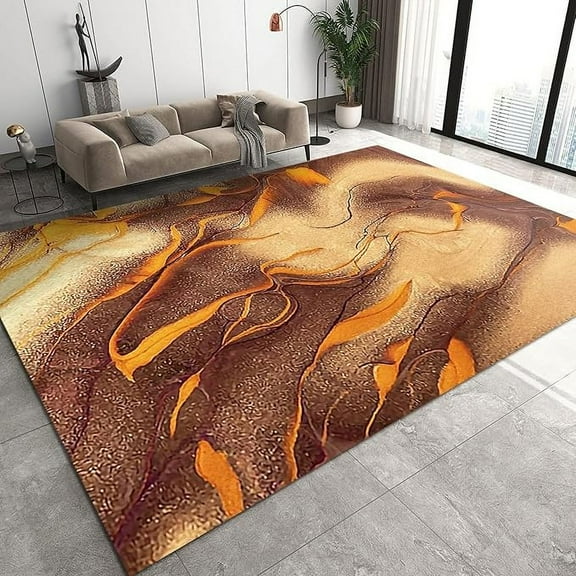 Orange Brown Marble Area Rug, Abstract Geometric Quicksand Texture Indoor Non-Slip Kids Rugs, Machine Washable Breathable Durable Carpet For Front Entrance Floor Decor 5' x 7'