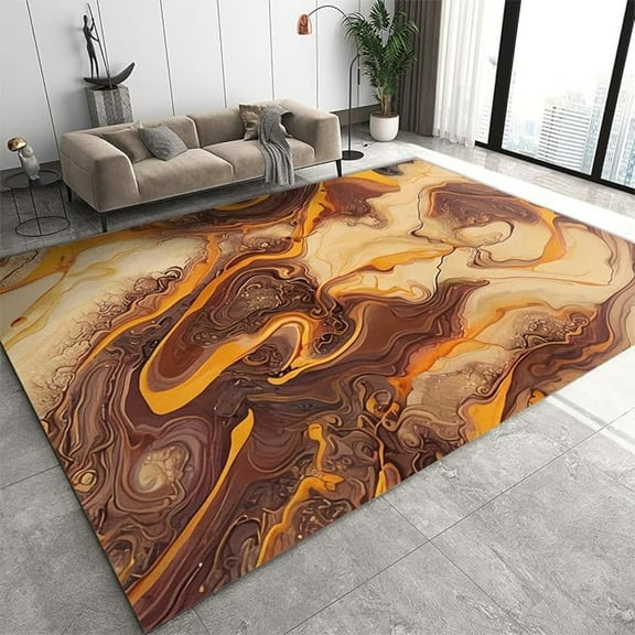 Orange Brown Marble Area Rug, Light Luxury Abstract Cracked Agate Print Large Rugs, Indoor Non-Slip Kids Rugs, Machine Washable Breathable Durable Carpet For Living Room Bedroom 3x4ft