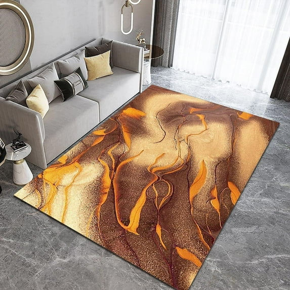 Orange Brown Marble Area Rugs, Light Luxury Retro Indoor Rugs, Washable Non-Skid Mat Soft And Easy To Clean For Kids Teen Girls Boys Living Room Bedroom Office
