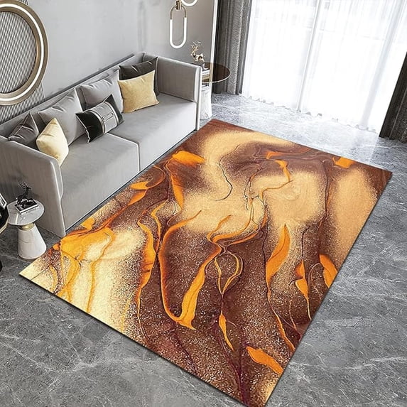 Orange Brown Marble Texture Area Rug, Abstract Rock Texture Non Slip Living Room Rug, Noise Reduction Machine Washable Carpet For Indoor Bedroom Office Decor Mat 4x5ft