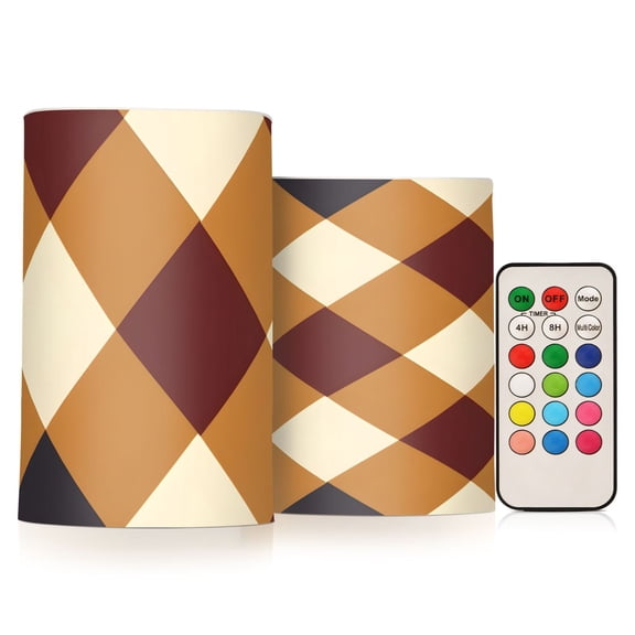 Orange Brown Navy Diamond Flickering Flameless Candles Battery Operated with Remote Timer LED Pillar Candles Set of 2