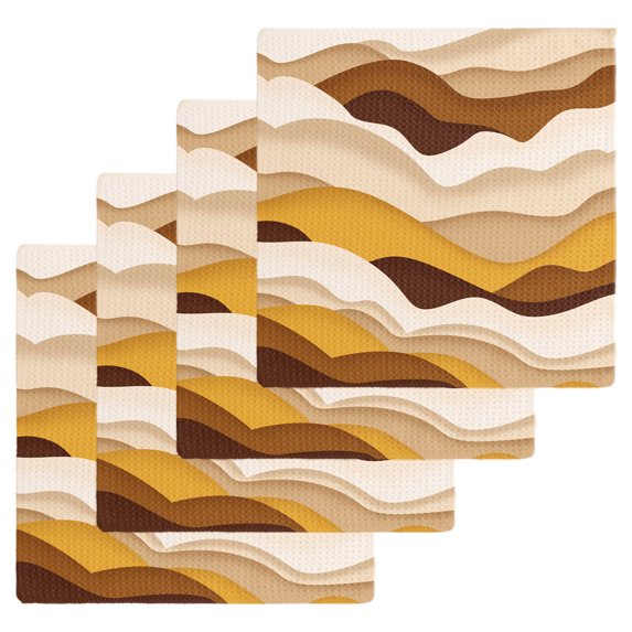 Orange Brown Ombre Kitchen Dish Towels for Drying Dishes Set of 4, Modern Geometric Moire Abstract Art Waffle Weave Microfiber Hand Tea Bathroom Towels Quick Dry & Absorbent Towel 12x12