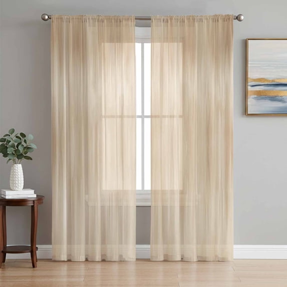 Orange Brown Sheer Curtains 72 Inch Length 2 Panels Set, Modern Abstract Art Ombre Striped Voile Window Treatment Rod Pocket Curtains Sheers Drapes for Bedroom/Living Room/Kitchen 52"x72"x2