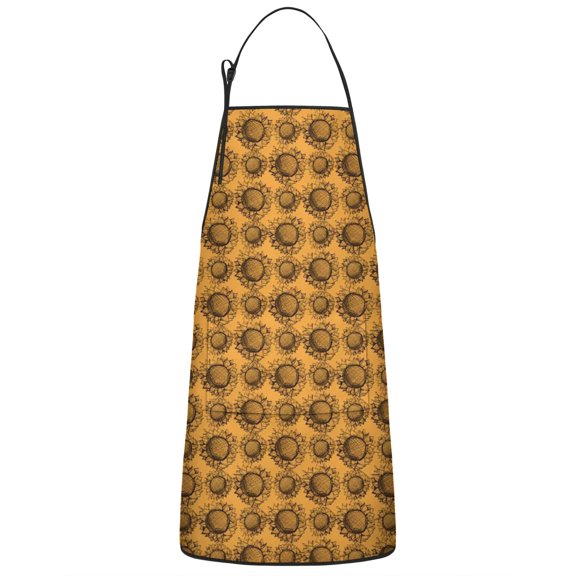 Orange Brown Sunflower Pattern Apron-Garden Aprons for Women with Pockets-Cotton Linen Waterproof Kitchen Cooking Gardening Aprons Adjustable for Kitchen,Cooking,BBQ and Salon 33x27 Inch