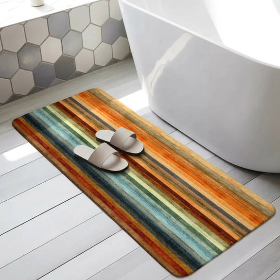 Orange Brown Wooden Bathroom Runner Rugs Non Slip Washable Absorbent Narrow Long Bath Mat Farmhouse Striped Modern Art Runner Rugs for Kitchen Hallway Bedroom Laundry Study Room 31.5"x78.7"