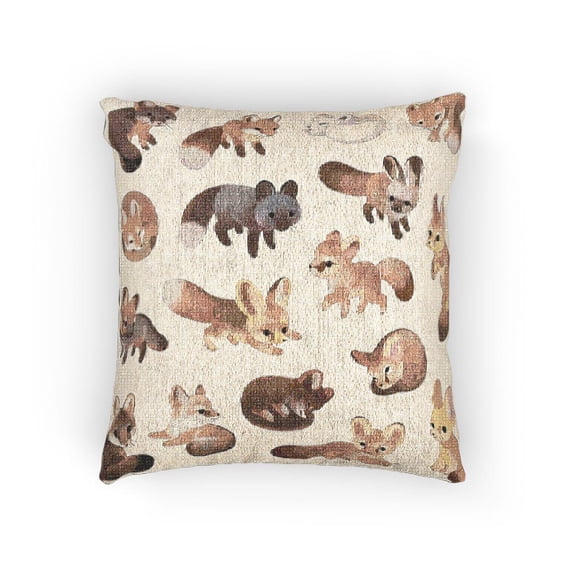 Orange, Brown and Gray Woodland Foxes Decorative Woven Pillow, 17 x 18 in, Cotton-Polyester Shell, Living Room or Bedroom Decor