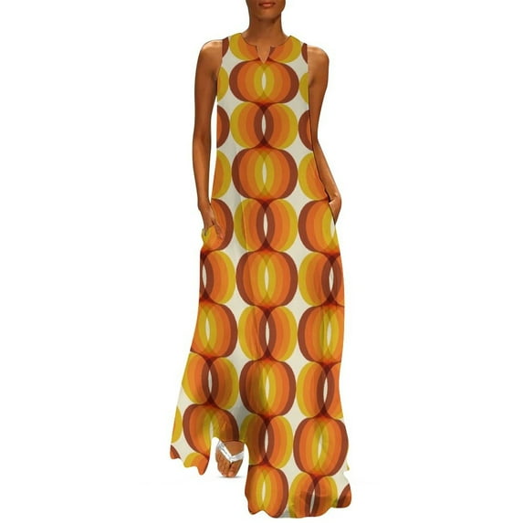 Orange Brown and Ivory Retro 1960s Wavy Pattern Long Dress prom dress 2024 luxury dresses Aesthetic clothing