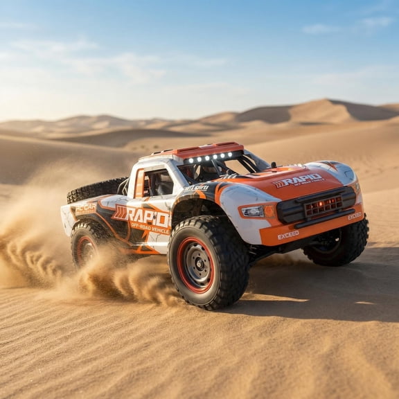 Orange Brushless Remote Control Offroad Buggy, 70 KM/H Top Speed, LED Lights, 2 Rechargeable Batteries, RC Racing Vehicle Toy for Kids 8+