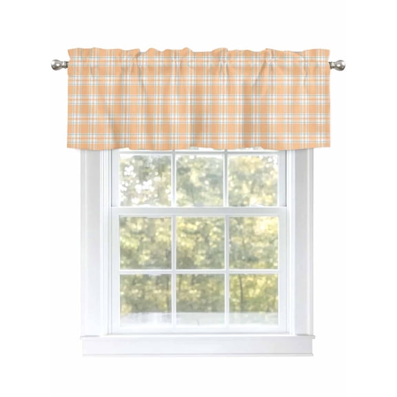 Orange Buffalo Check Plaid Valances for Windows, Rod Pocket Kitchen Valance Curtains - Soft & Washable Small Window Treatment for Living Room, Bathroom, Classic Checked 54x18inch, 1 Panel