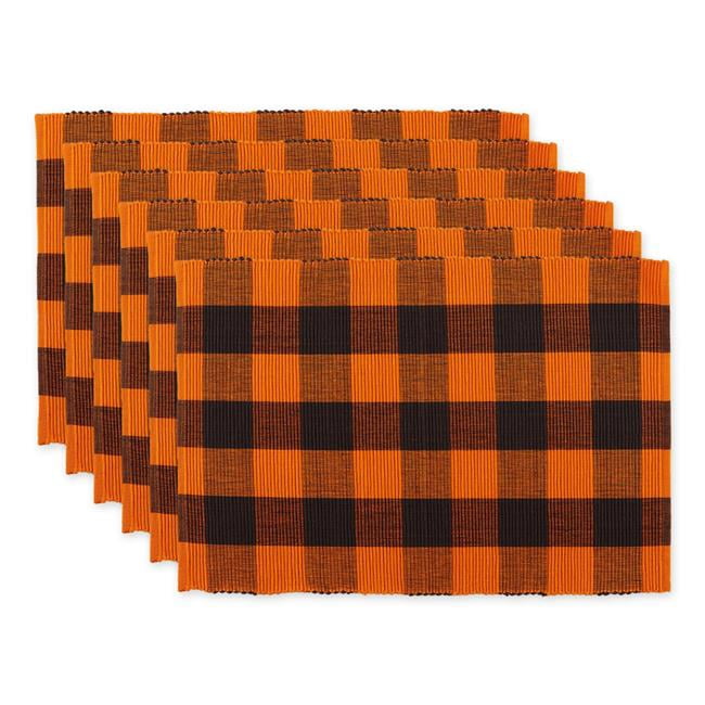 Design Imports CAMZ15345 Orange Buffalo Check Ribbed Placemat - Set of 6