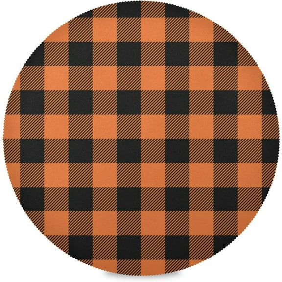 Orange Buffalo Plaid, Elastic Fitted Edged Round Tablecloth Fade resistant Anti-Shrink Table Cloth Washable Table Cover for Indoor or Outdoor and anywhere you wanna use it 48"X 48"