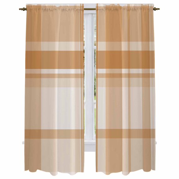 Orange Buffalo Plaid Kitchen Curtain for Berdoom Living Room Cafe 72 Inch Length, Geometric Modern Farmhouse Tiers Curtains Light Filtering Drapes Rod Pocket Window Treatment 2 Panels 52"Wx72"L