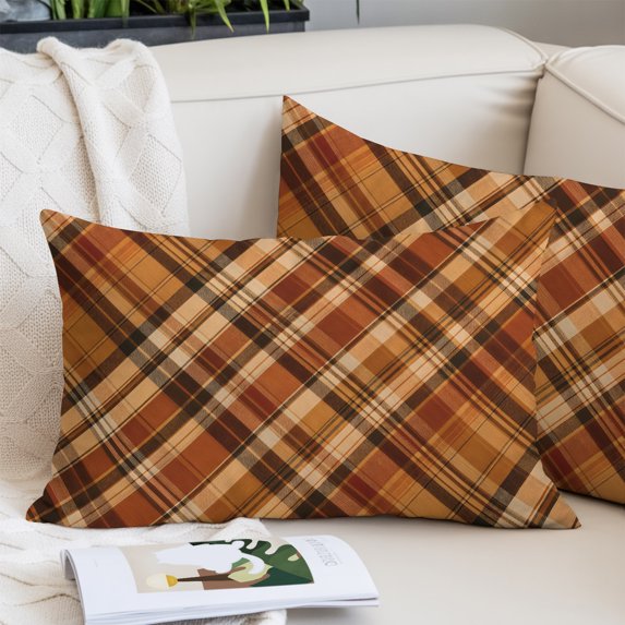 Orange Buffalo Plaid Pillow Covers 16"x24", Fall Thanksgiving Checkered Soft Brushed Microfiber Breathable Throw Pillow Covers, Decorative Pillowcase with Zipper for Couch Sofa Bedroom Living Room