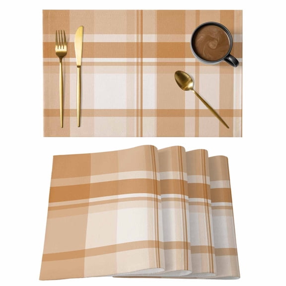 Orange Buffalo Plaid Placemats Set of 2 Geometric Modern Farmhouse Place Mats Indoor Wipeable Table Mats Washable Cloth Dining Table Placemats for Kitchen Holiday Party Home Decor 13x19 Inch