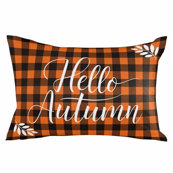 Orange Buffalo Plaid Throw Pillow Cover 12 x 20 Inch Decorative Pillow Cover Vintage Check Fall Farmhouse Lumbar Pillowcase Seasonal Rectangle Cushion Case for Couch Sofa Bed Living Room
