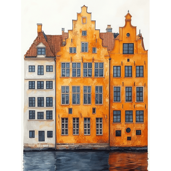 Orange Buildings Canal House Wall Art Canvas Print Suitable for Living Room Bedroom Office Dining Room and Bathroom Decor