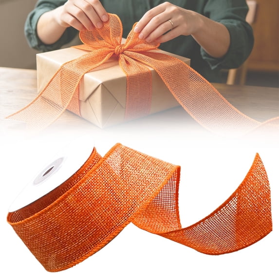 Orange Burlap Wired Ribbon for Gift Wrapping Solid Ribbon with Wire Edge for Big Bow,Wreath,Xmas Tree Decoration,Flower Bouquet Bow Making Wedding Birthday Christmas Decor Jute Rustic Line Ribbons