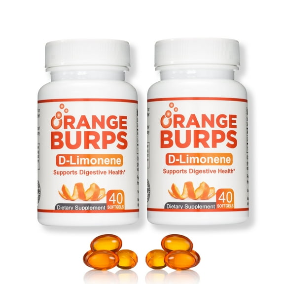 Orange Burps D-Limonene Digestive Health Dietary Supplement - Support Stomach Acid Reflux & Heartburn - Orange Peel Extract Softgels - 80 Capsules (2 Pack)