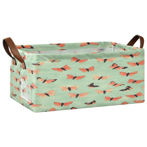 Orange Butterflies Open Home Storage Bins Foldable Metal Frame Shelf Baskets 16.9x11.4x7.7in Water-Resistant