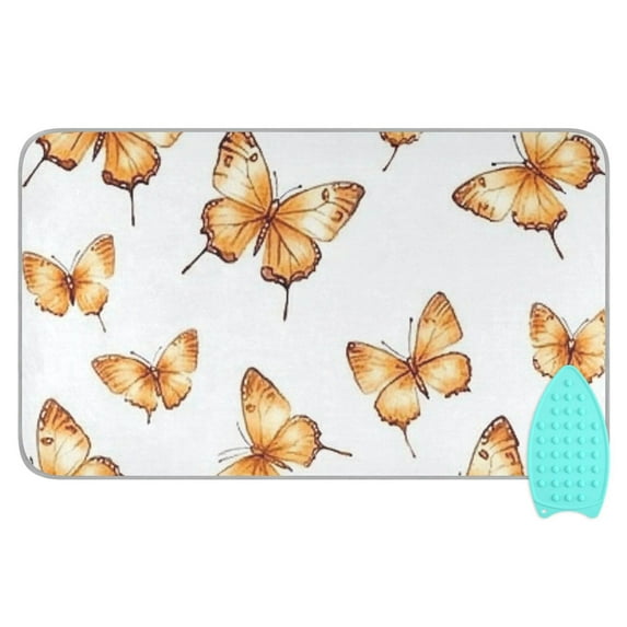 Orange Butterflies on White Ironing Mat Blanket for Table Top Travel Portable Ironing Board Pad 47.2x27.6 Inch