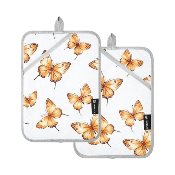 Orange Butterflies on White Oven Mitts Pot Holders 2 pcs Heat Resistant for Kitchen Baking Grilling