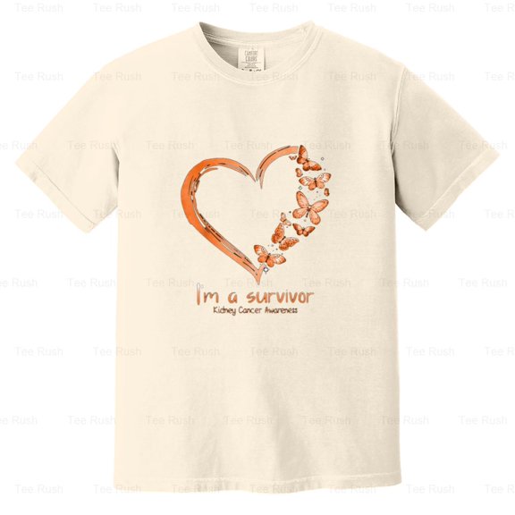 Orange Butterfly Heart Survivor Kidney Cancer Awareness Ribbon Gift, Comfort Color T-Shirt Unisex, up to 4XL