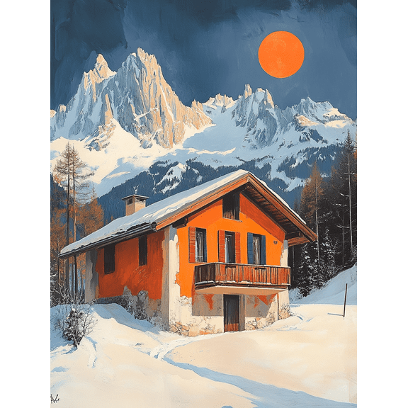 Orange Cabin Winter Mountain Canvas Print Wall ArtPerfect for Living RoomBedroomApartmentHotel Decoration