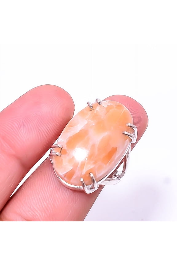 Orange Calcite-Peru Solitaire Gemstone Handmade 925 Silver Plated Ring s.8, Orange Orange Calcite Ring R_8024_295_135