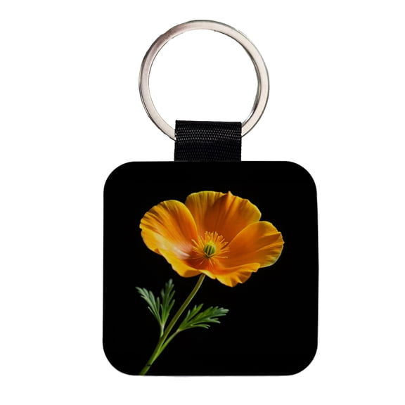 Orange California Poppy Flower Photo Faux Leather Square Keychain