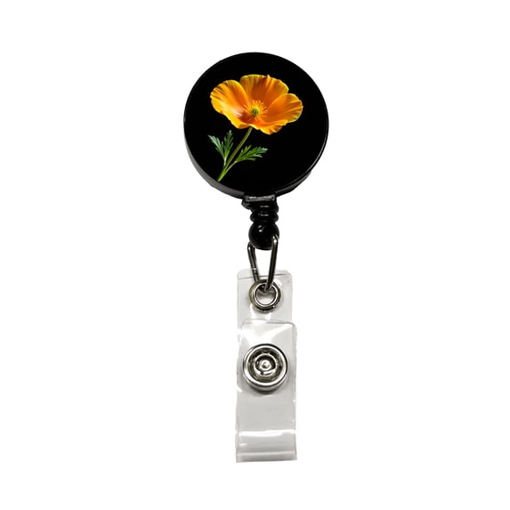 Orange California Poppy Flower Photo Retractable Reel ID Badge Key Card Name Tag Holder with Clip