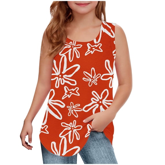 Orange Cami Tank Lounge Vests for Girls Fall Summer Sleeveless Slip Crew Scoop Neck Spandex Graphic Top Vests Girls 2026 Clothing 11 Year