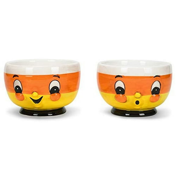 Orange Candy Corn Face 3.5 x 4.8 Dolomite Decorative Serving Bowl Dish Set 2