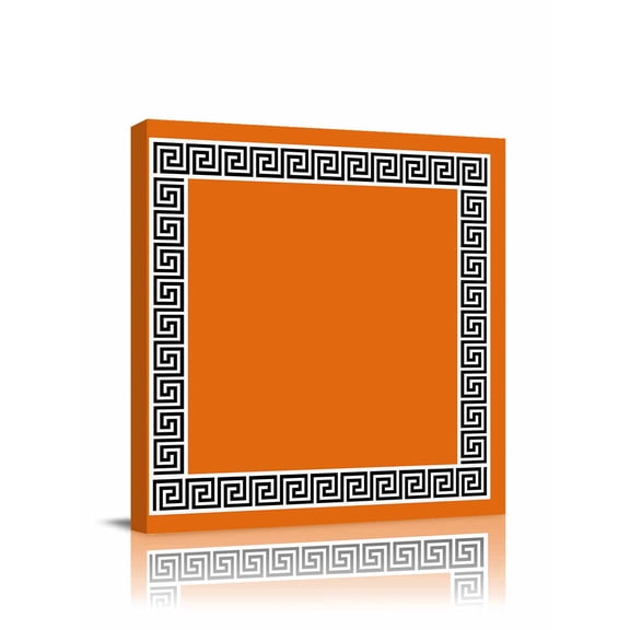 Orange Canvas Wall Art, Greek Chinese Style Border Geometric Framed Wall Decor Modern Artwork Prints Painting for Living Room, Bedroom, Kitchen & Cafe Decor 8x8 Inch