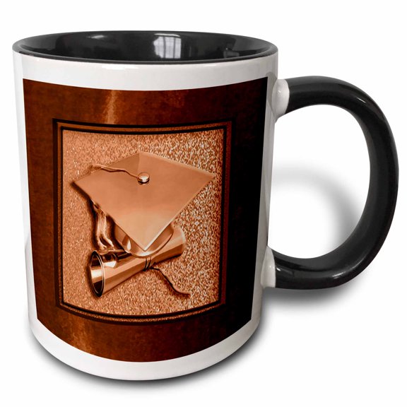 3drose, Orange Cap and Diploma on Autumn, 15oz Two-tone Black Mug