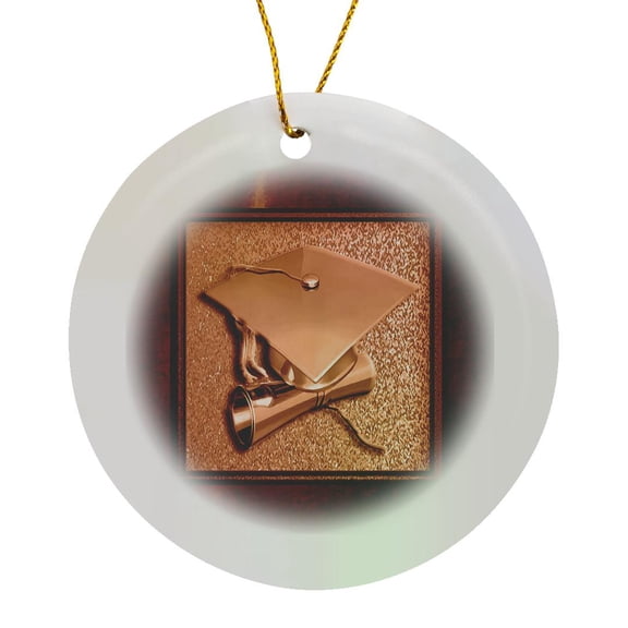 3drose, Orange Cap and Diploma on Autumn, Circle Porcelain Ornament