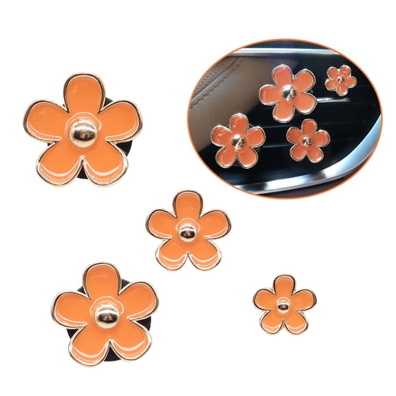 Orange Car Accessories,4pcs Coral Flowers Air Vent Clips,Refillable Car Air freshener,Girly 4 Size Sparkle Daisy Vent Clips