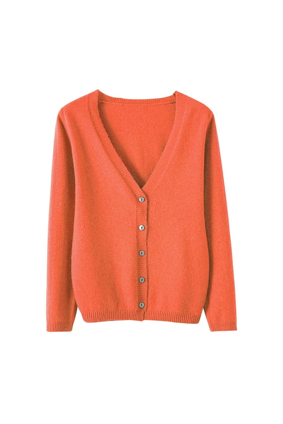 Orange Cardigan Sweaters for Women Spring And Autumn Leisure Loose Solid Long Sleeve V Neck Button Knitted Soft Cardigan Coat Women's Cardigans Size S