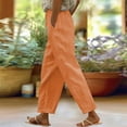 thumbnail image 1 of Orange Cargo Pants Women Solid Straight Solid Elastic Pants Long Linen Women Waist Cotton Casual Slit Trouser Legs Pants Woman Pants Clearance, 1 of 6