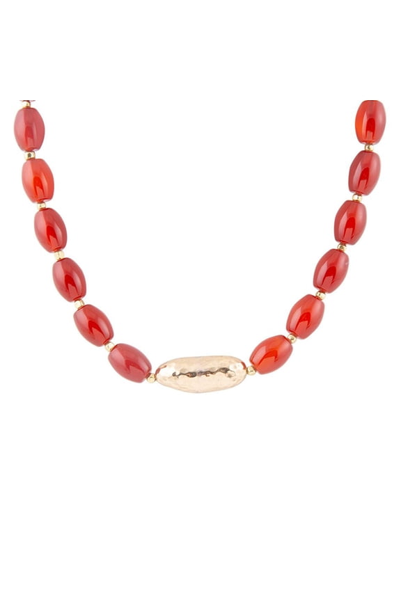 Orange Carnelian Golden Beaded Statement Necklace